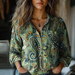 Vintage Bluse Med Etnisk Trykk
