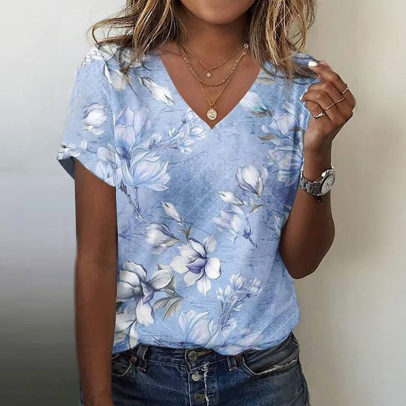 Uformell T-Skjorte Med Blomstertrykk