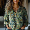 Vintage Bluse Med Etnisk Trykk