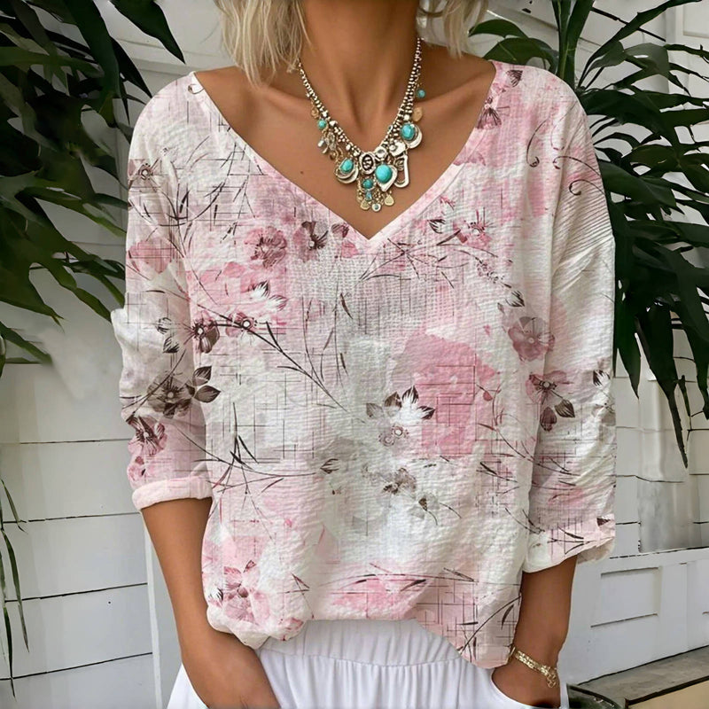 Vintage T-Skjorte Med Blomstertrykk
