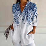 【Lange Ermer】Vintage Bladtrykk Bluse