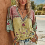 Vintage Bluse Med Blomstertrykk