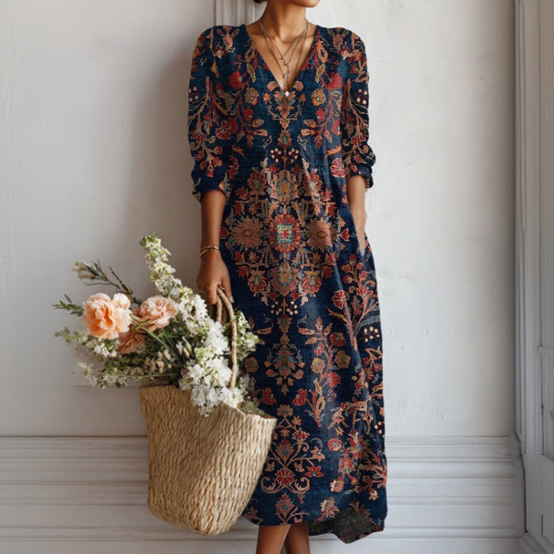 【Langermet】Kjole I Vintage Etnisk Stil