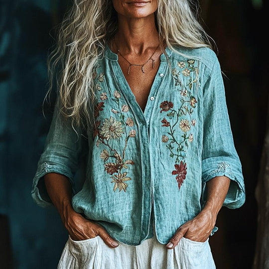 Lässige Bluse Mit Blattdruck