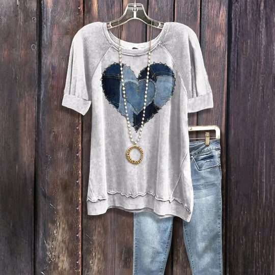 Bluse Mit Herz- Und Blumendruck