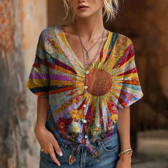 Bluse Mit Herz- Und Blumendruck
