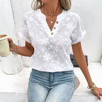 Elegant Blomsterbrodert Bluse