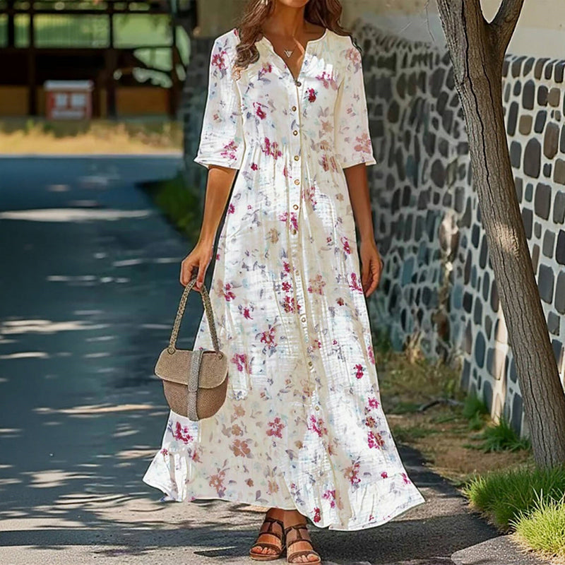 Vintage Skjortekjole Med Blomstertrykk