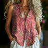 Vintage Bluse Med Etnisk Trykk