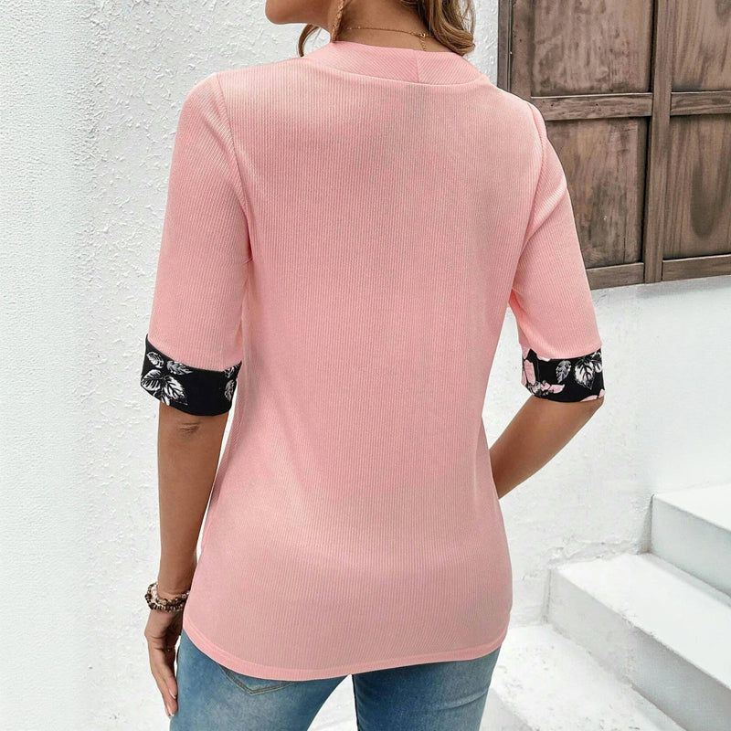 Elegant Bluse Med Blomster Mønster