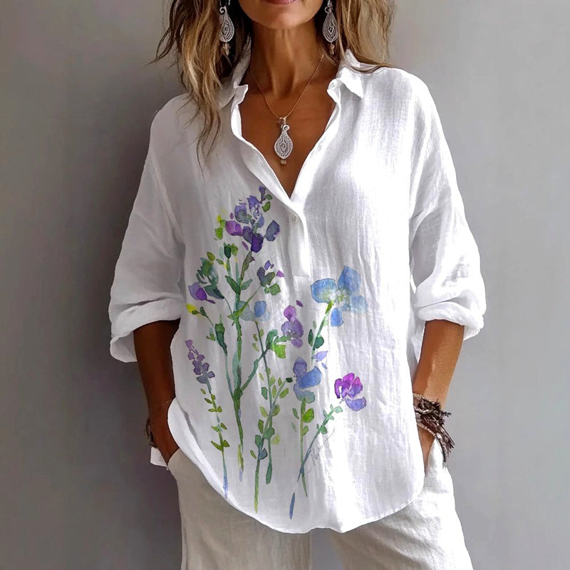 Uformell Bluse Med Blomstertrykk