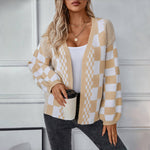 Uformelt Rutete Strikket Cardigan