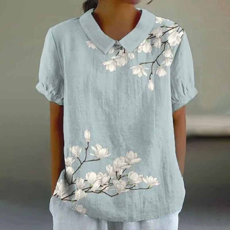 Vintage Bluse Med Blomstertrykk