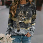 Vintage Sweatshirt Med Kattetrykk