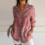 Vintage Bluse Med Etnisk Trykk