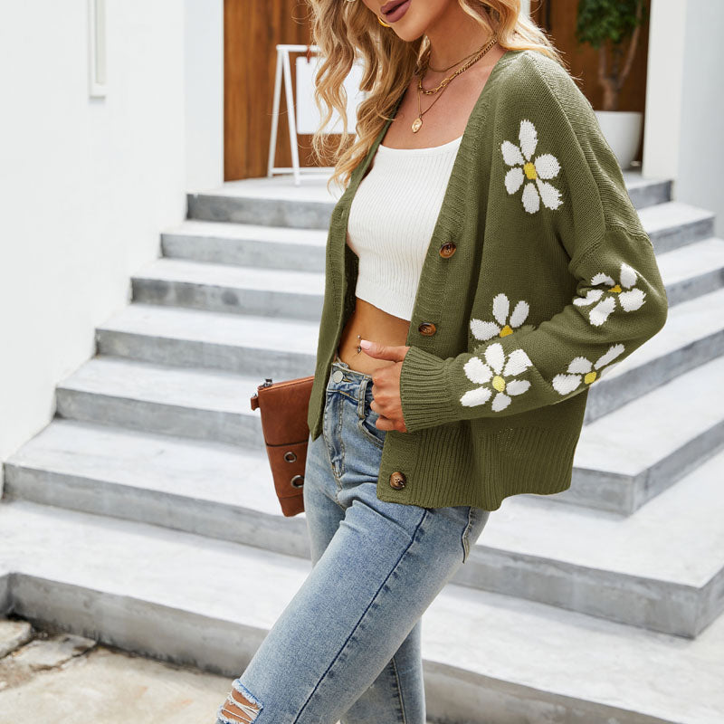 Uformell Blomsterstrikket Cardigan