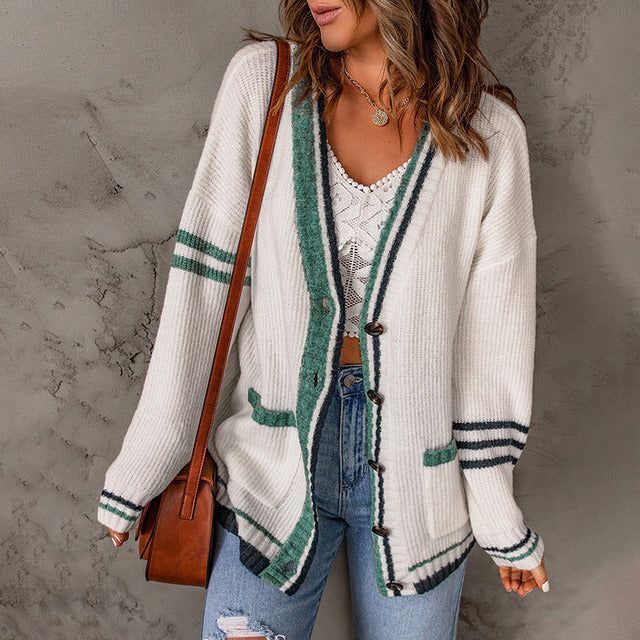 Casual Stripet Strikket Cardigan