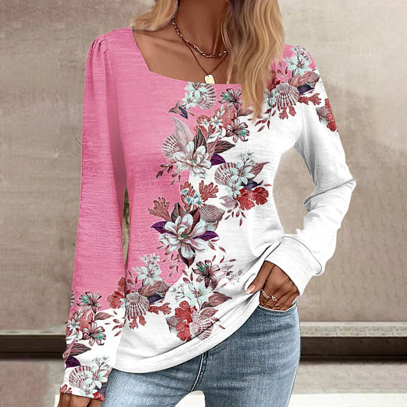 Elegant Blomstertrykk Bluse