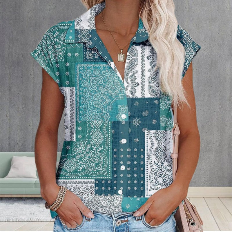 Retro Bluse Med Uformelt Trykk