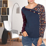 【100% Bomull】 Blomstertrykk Lappeteppe Bluse