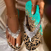 Leopard-Trykk Strass Strand Flip Flops