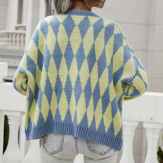 Uformell Geometrisk Strikket Cardigan