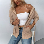 Casual Strikket Cardigan Med Hette