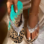 Leopard-Trykk Strass Strand Flip Flops