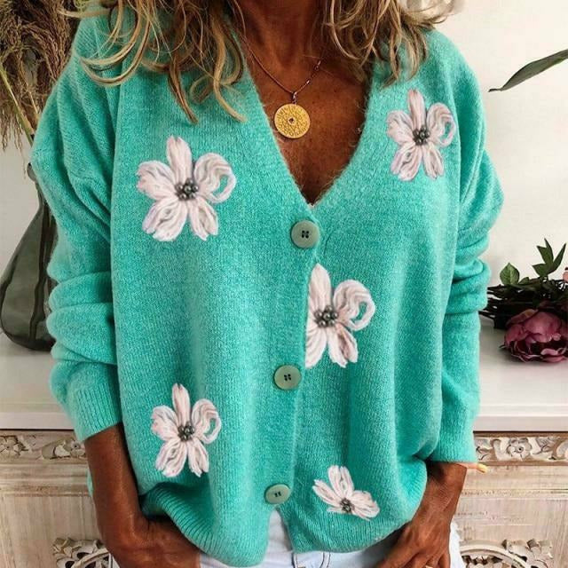 Casual Blomsterbrodert Cardigan